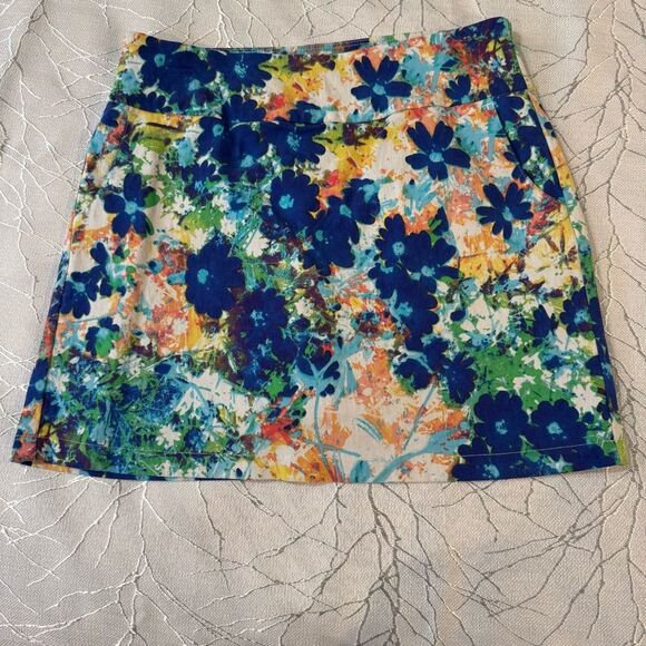 Attyre Skort Set of 2 Blue Floral Yellow  Pocket Tennis Golf Pickleball SZ 8 - Picture 2 of 11